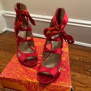 Satin Red cutout tie heel